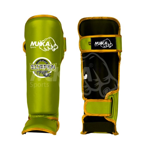 Green & Gold Boxing Shin Guards – Premium Protection