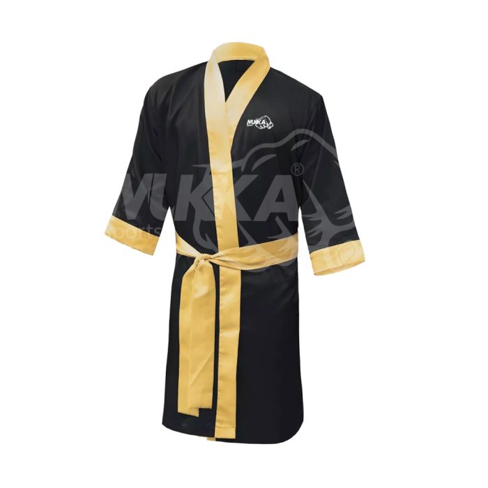 Jet Black & Gold Boxing Robe – Fighter Walkout Gown
