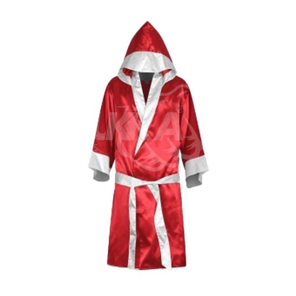 Red & White Hooded Boxing Robe – Fighter Gown
