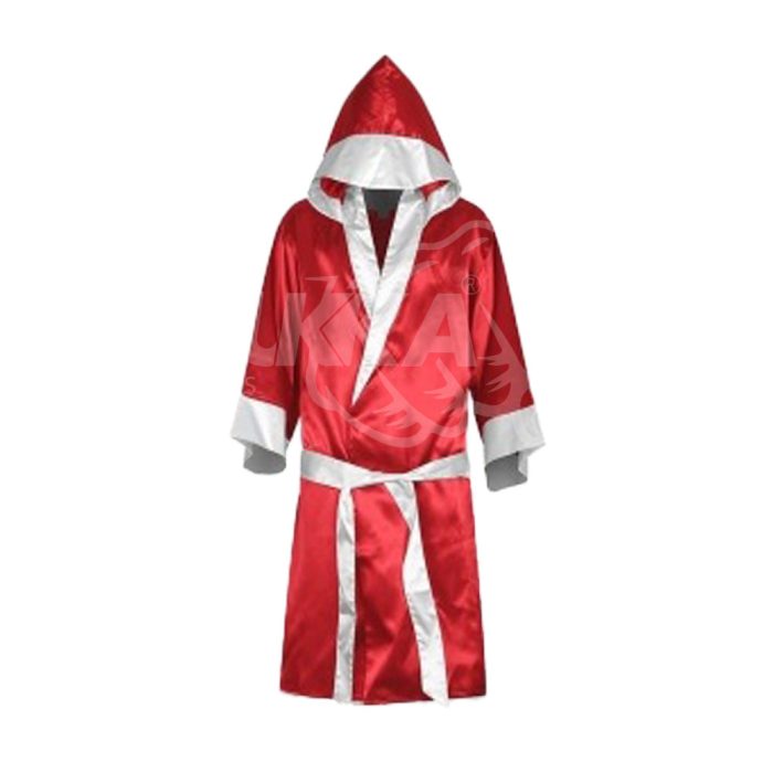 Red & White Hooded Boxing Robe – Fighter Gown