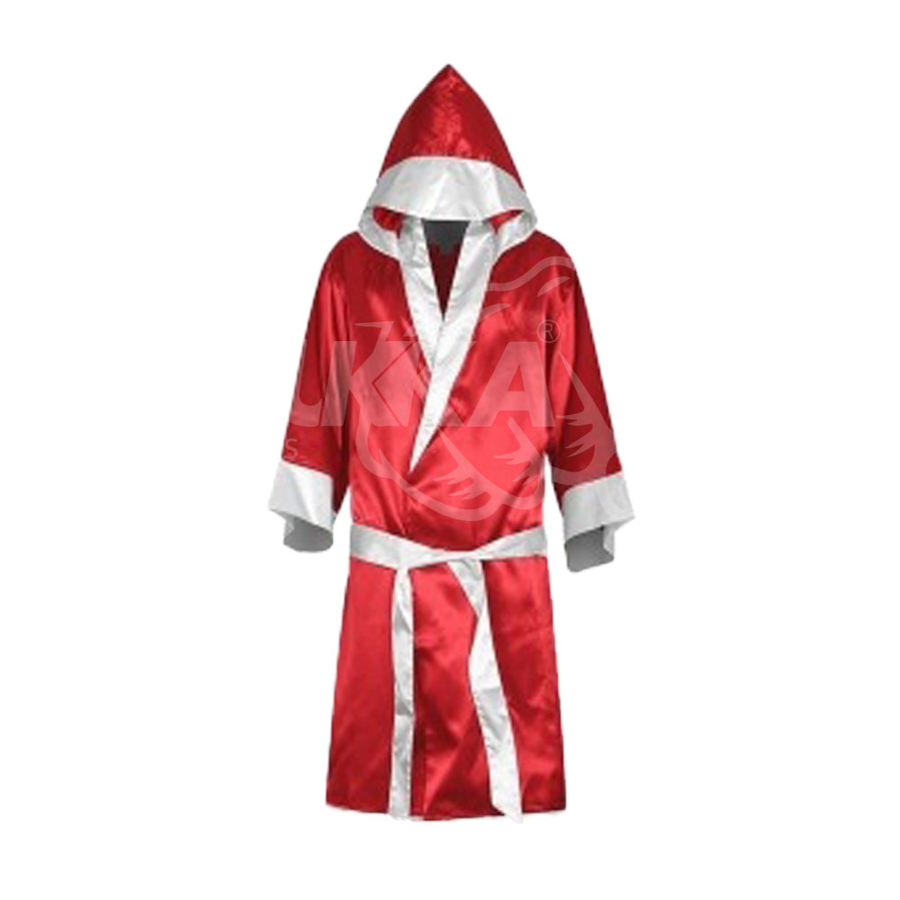 Red & White Hooded Boxing Robe – Fighter Gown
