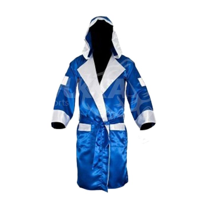 Blue & White Hooded Boxing Robe – Premium Gown