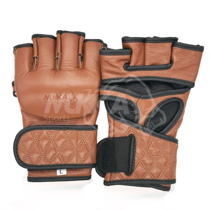 Mukka Sports Leather Brown MMA Grosbeak Gloves Premium Training & Fight Gear