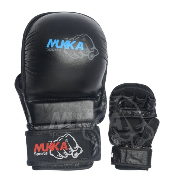 MUKKA Sports MMA Leather Sparring Gloves (Black) Durable Training Design