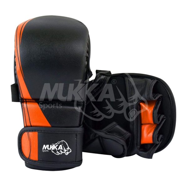 Mukka Sports MMA (Black & Orange) Sparring Shooter Gloves Durable Training Gear