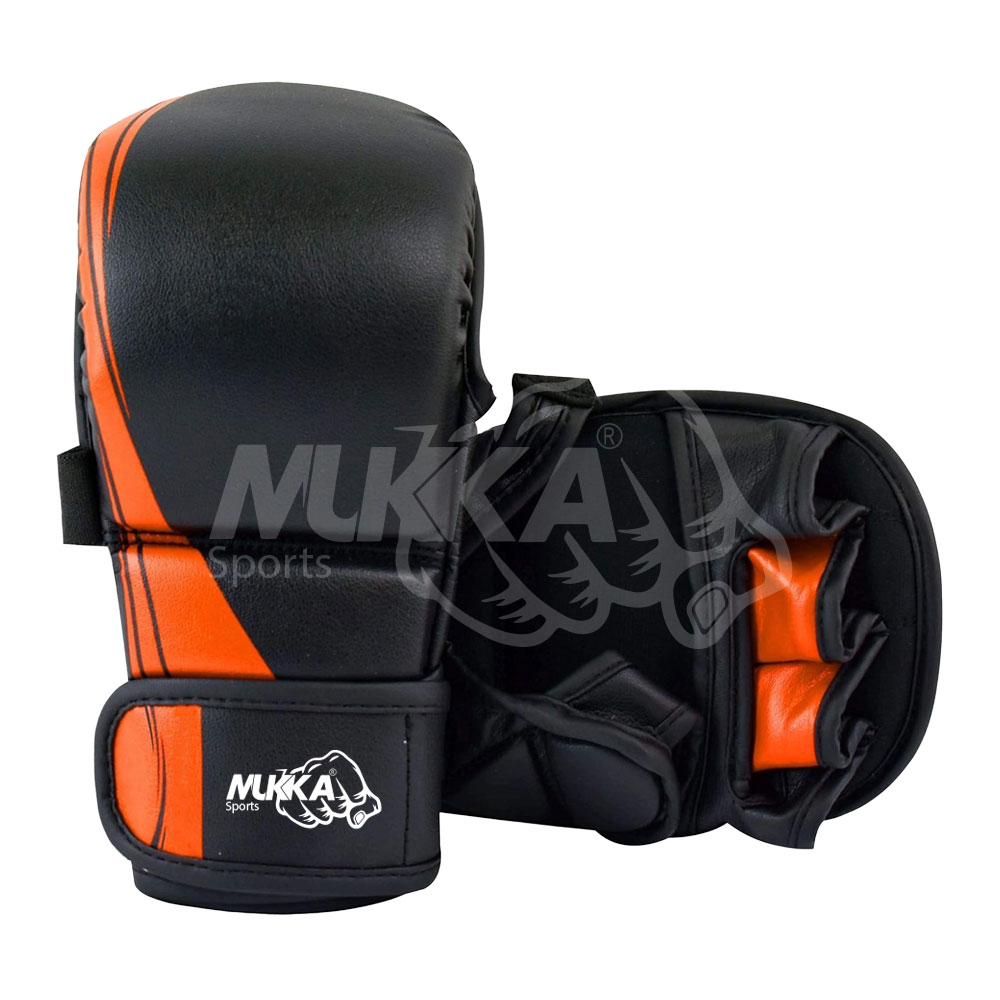 Mukka Sports MMA (Black & Orange) Sparring Shooter Gloves Durable Training Gear
