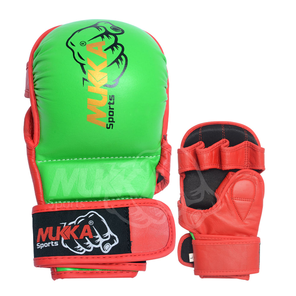 MUKKA Sports Pro Sparring Shooter Gloves (Green & Maroon) Combat Edition