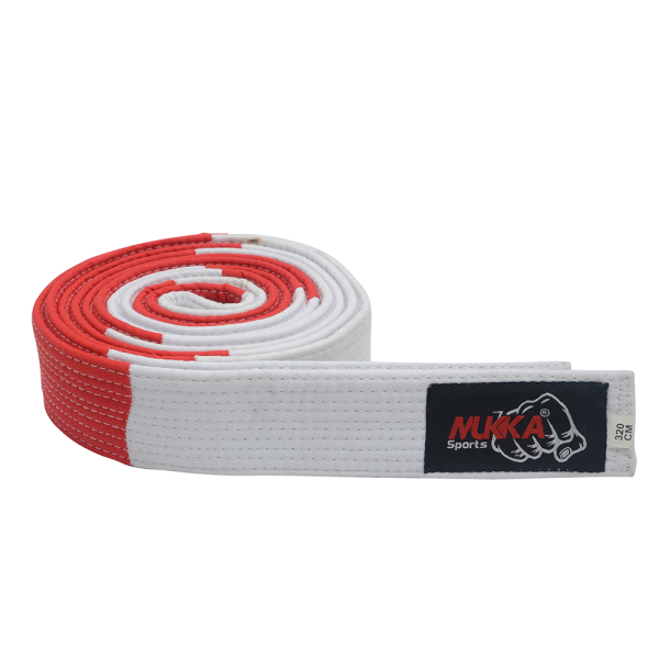 Mukka Sports White & Red Elite Karate Rank Belt Premium Cotton Martial Arts Training Belt