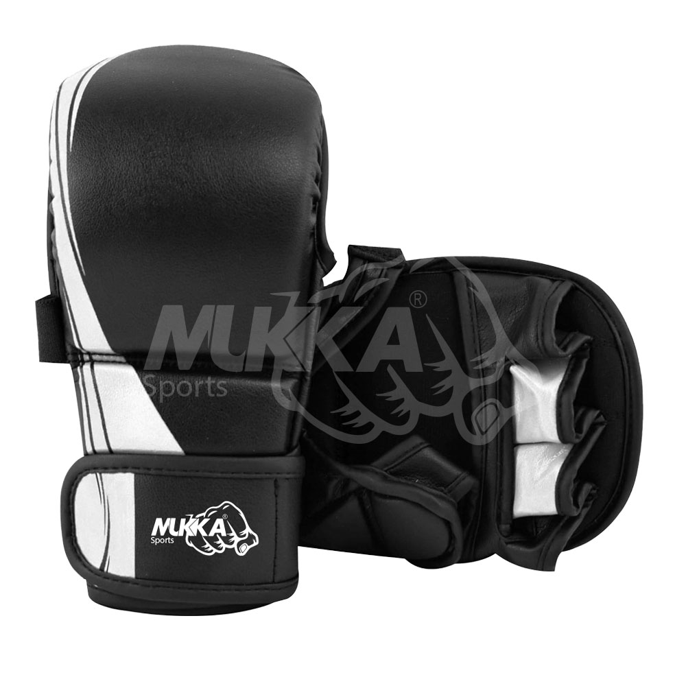Mukka Sports MMA (Black & White) Fight & Sparring Gloves Secure Fit Design
