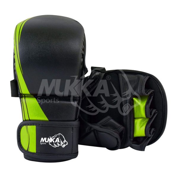 Mukka Sports MMA (Black & Green) Sparring Gloves Secure Grip & Maximum Hand Protection