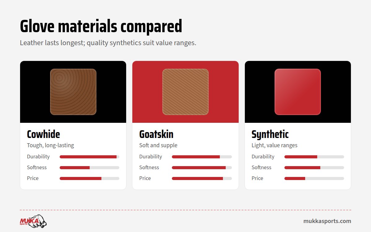 Cowhide, goatskin and synthetic leather for boxing gloves compared