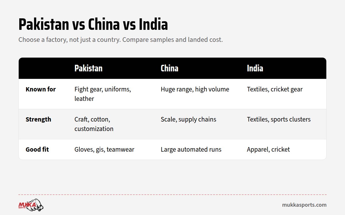 Pakistan vs China vs India compared for sports goods sourcing