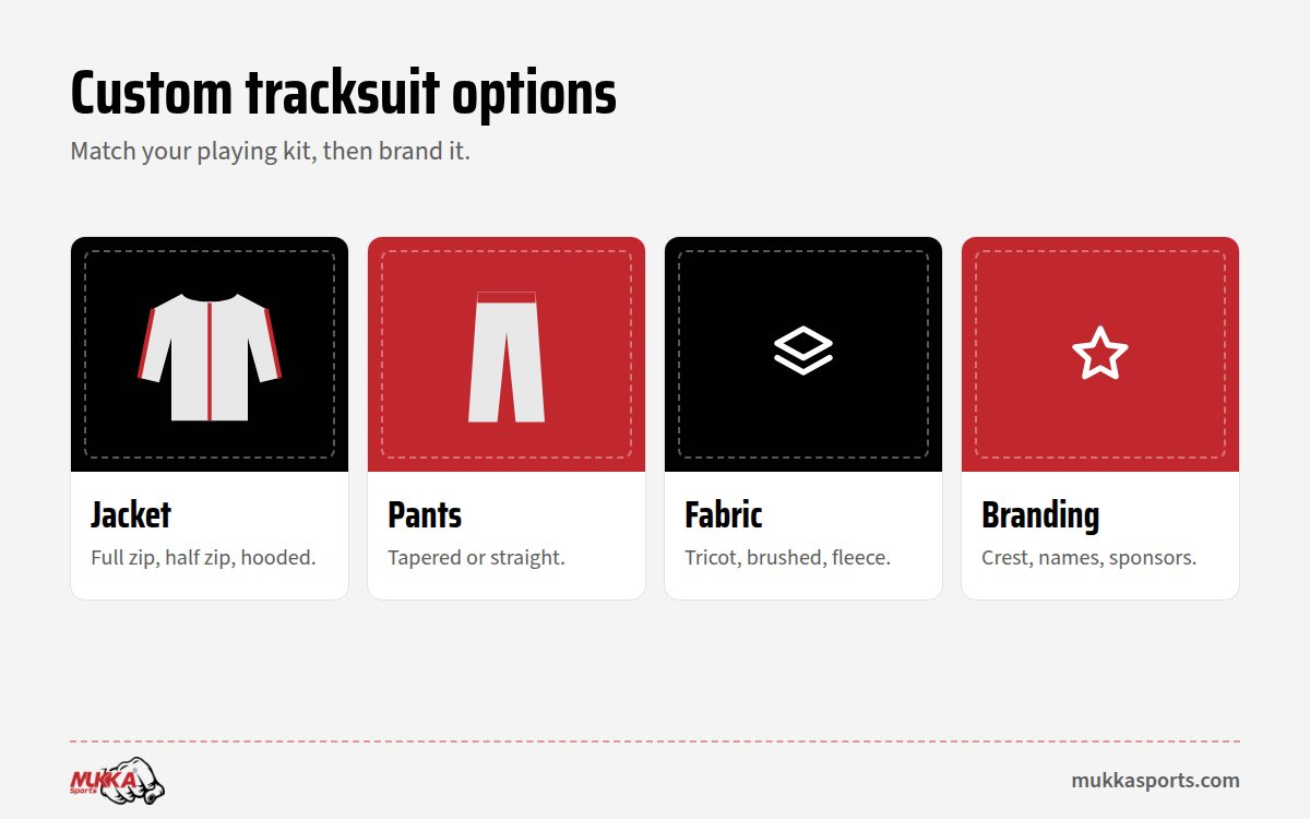 Options for custom team tracksuits and club tracksuits